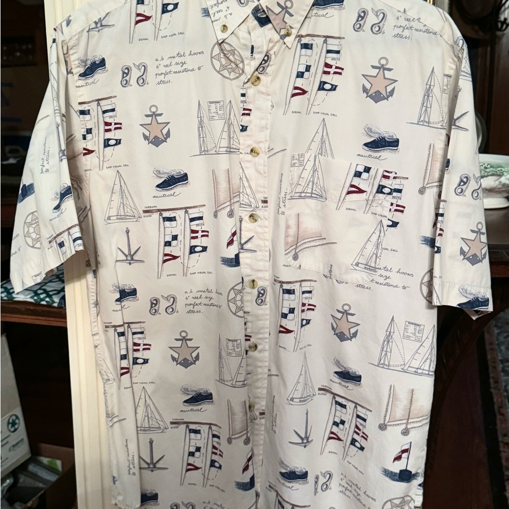 Nautical Print Men's Shirt - Cream